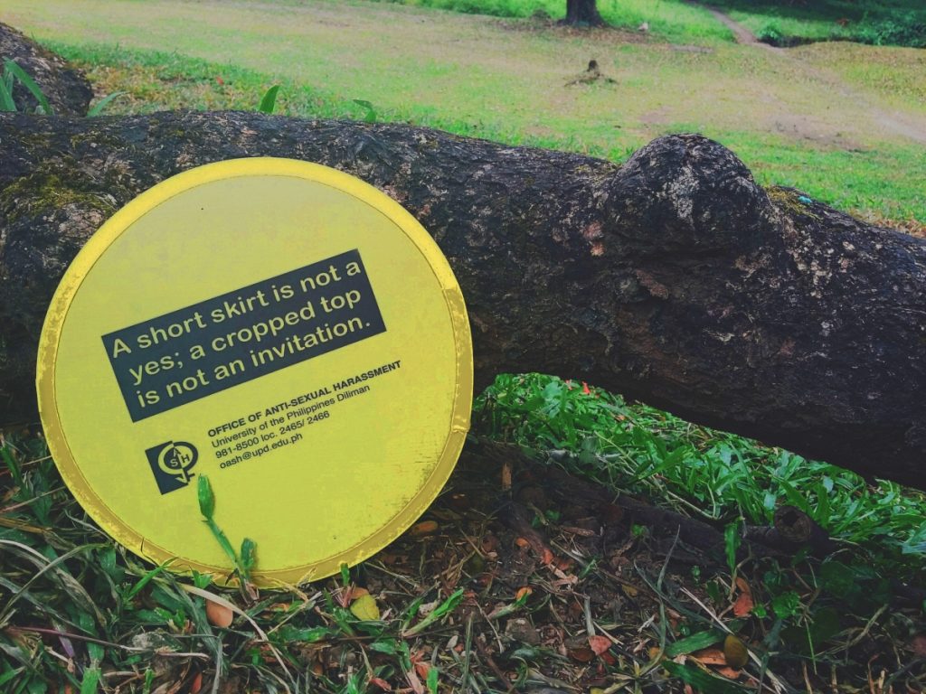 A short skirt is not a yes; a cropped top is not an invitation Written on a fan with OASH's contact details